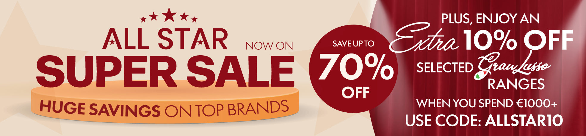 Save up to 70% off Granlusso + Extra 10% off Selected Products on Orders Over €1000