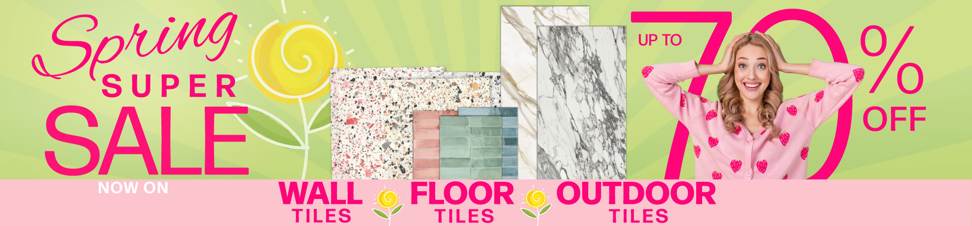 UP TO 70% OFF BATHROOM TILE SPRING SALE BANNER