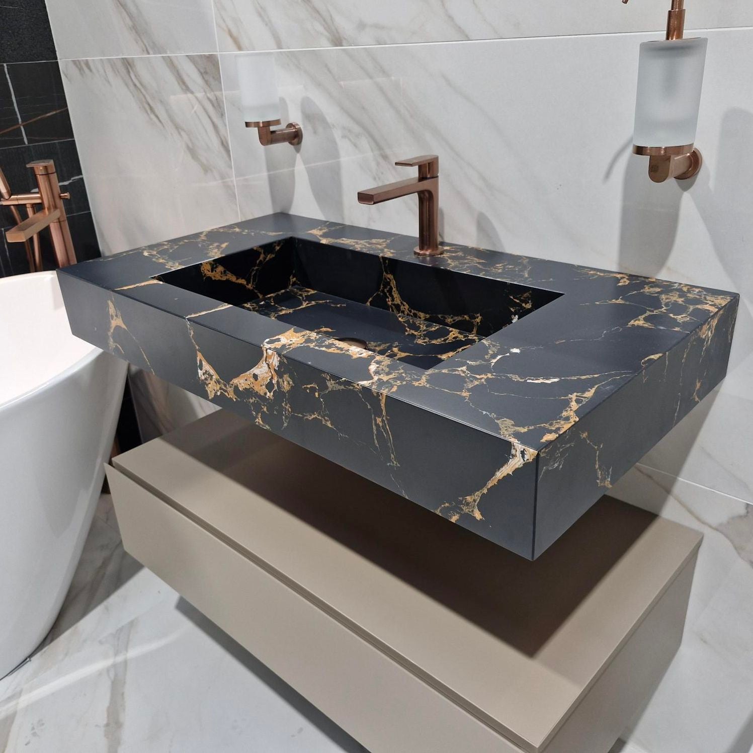 Fiora Pure Designer Floating Tabletop Console with Built-In Basin