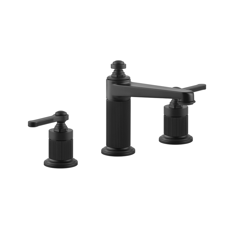 Gessi Venti20 Medium 3-Hole Basin Mixer in matt black finish, supplied by Deluxe Bathrooms.