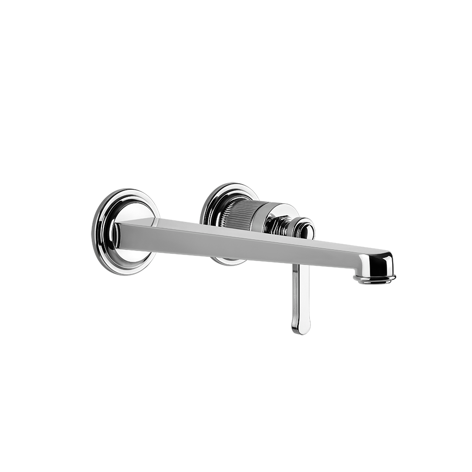 Gessi Venti20 Wall Mounted 2-Hole Long Spout Basin Mixer in chrome finish, supplied by Deluxe Bathrooms.
