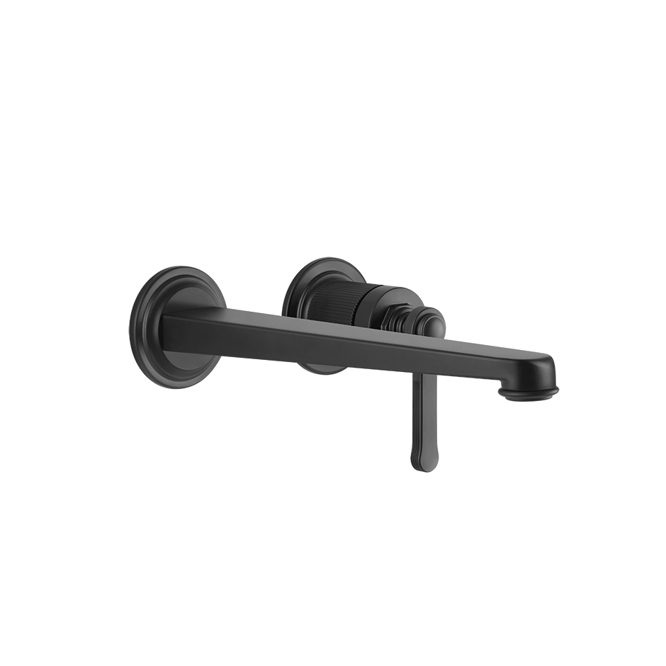 Gessi Venti20 Wall Mounted 2-Hole Long Spout Basin Mixer in matt black finish, supplied by Deluxe Bathrooms.