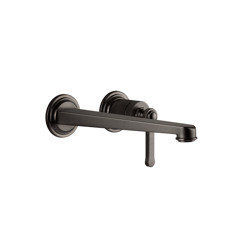 Gessi Venti20 Wall Mounted 2-Hole Long Spout Basin Mixer in black metal brushed finish, supplied by Deluxe Bathrooms.