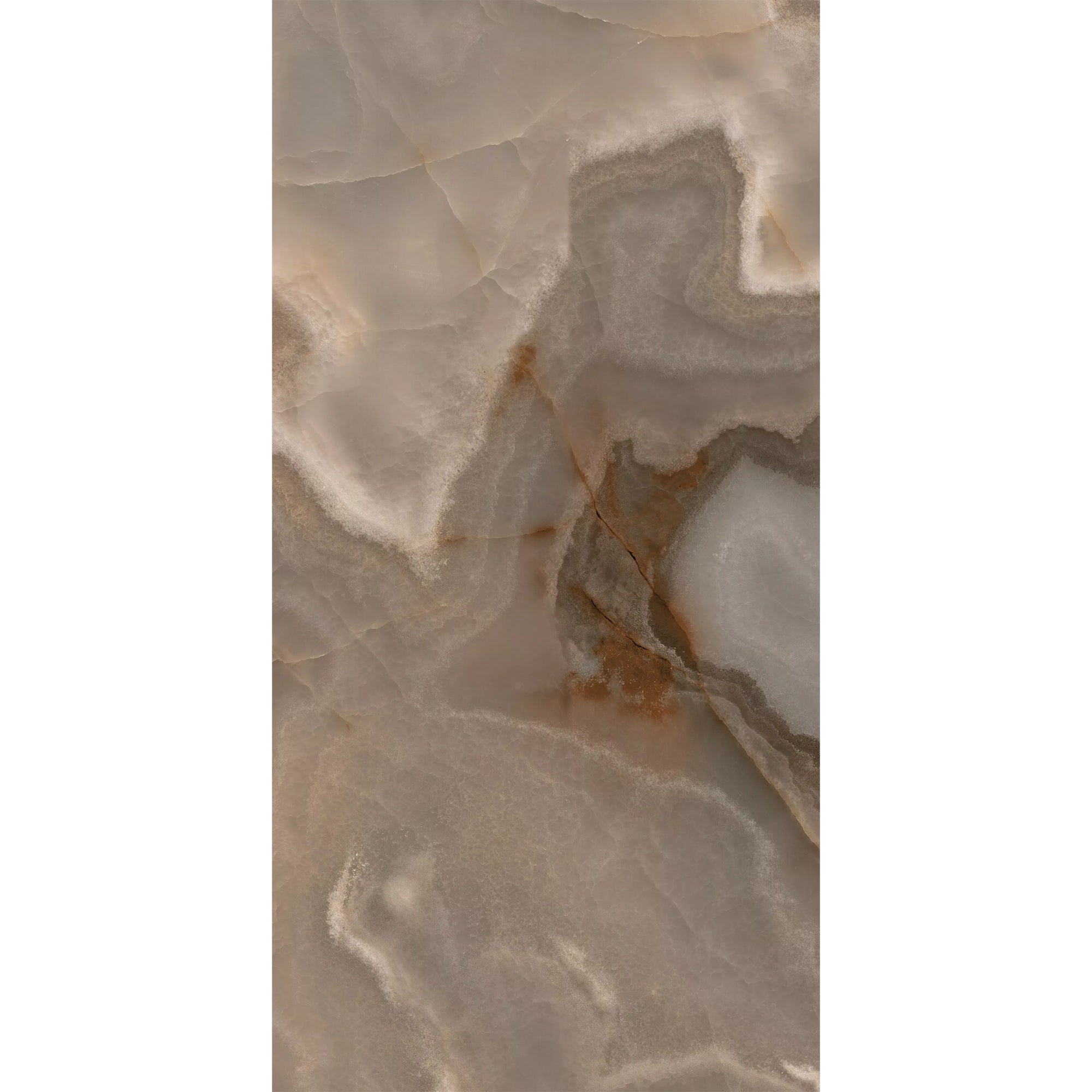 Sample of the Rêves Choco Onyx-effect porcelain tile in gloss, supplied by Deluxe Bathrooms.