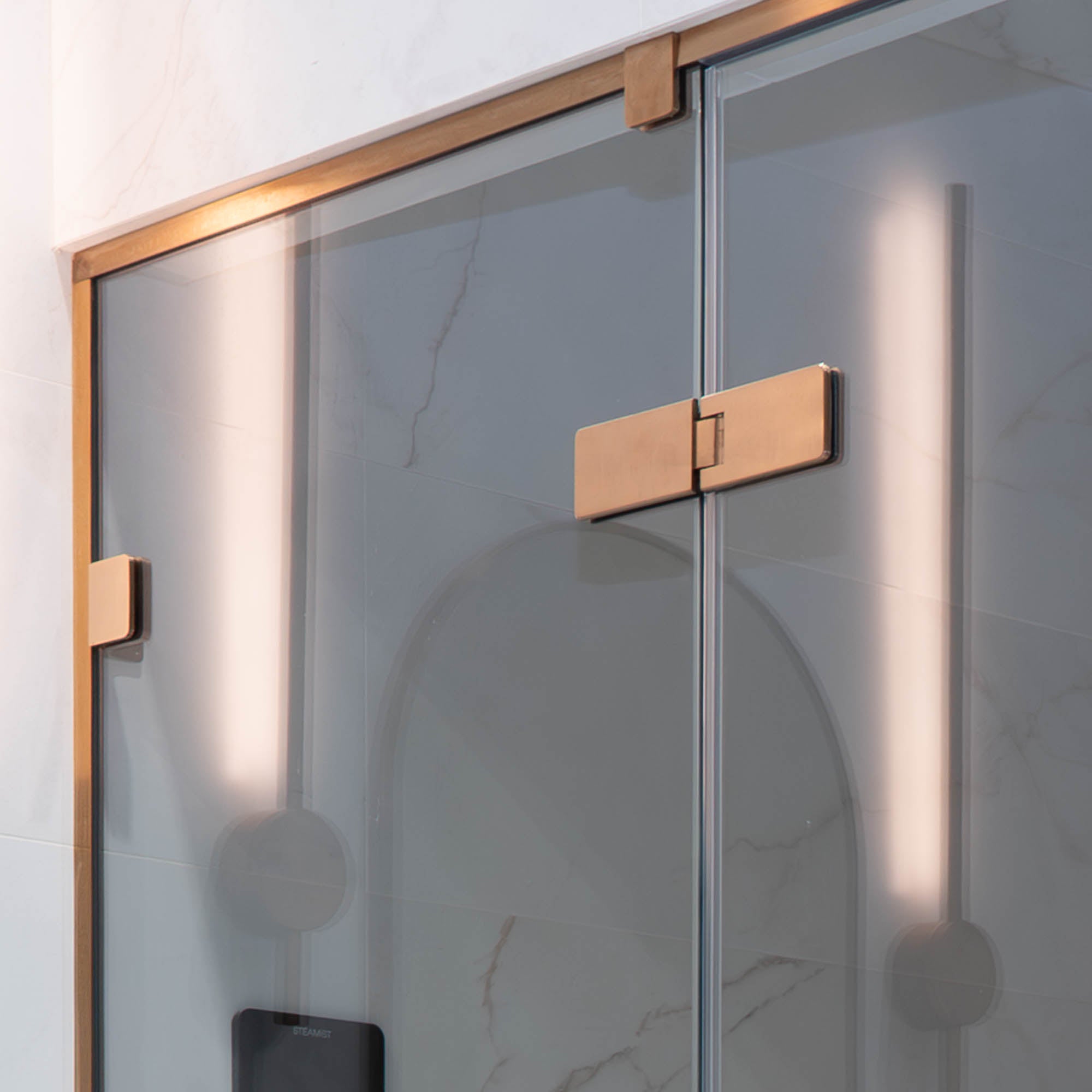 Aureo Ten Hinge Shower Door with 2 Inline Panels In Recess - Brushed Bronze