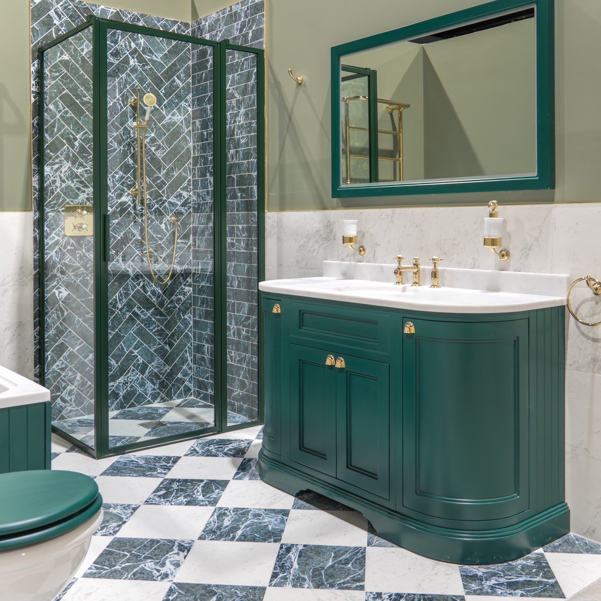 Burlington 1340 Freestanding 4-Door Curved Green Vanity Unit With Worktop and Basin