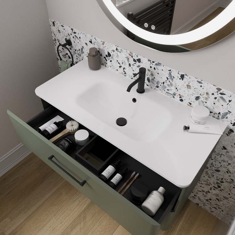 Camberwell Wall Mounted Vanity Unit With Washbasin - Earthy Green