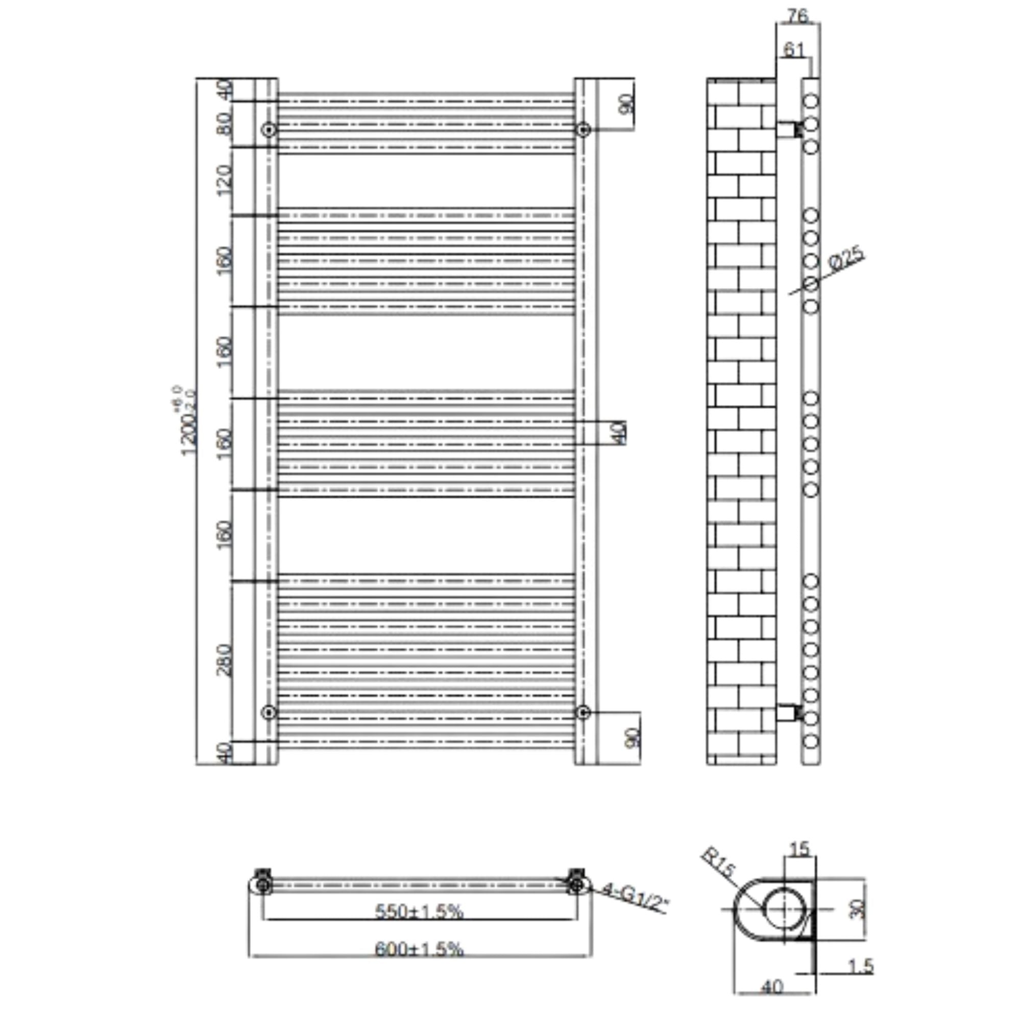 Como Aromawell Heated Towel Rail - Brushed Nickel