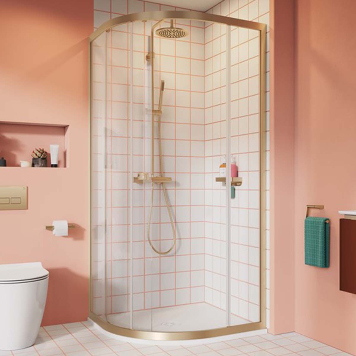 Crosswater Clear 6 Offset Quadrant Shower Door Brushed Brass