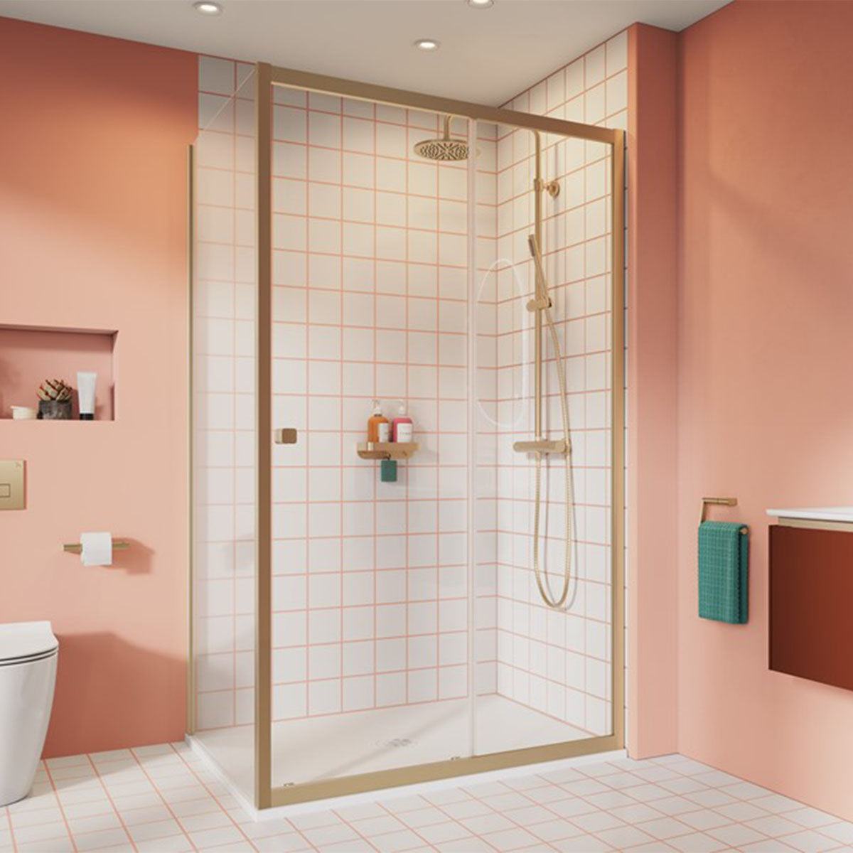 Crosswater Clear 6 Sliding Shower Door with Side Panel Brushed Brass