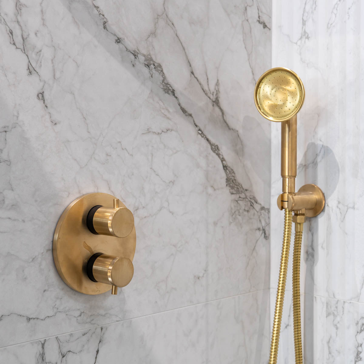 Crosswater MPRO Industrial 2 Outlet Thermostatic Round Shower Valve With Handset and Wall Mounted Overhead