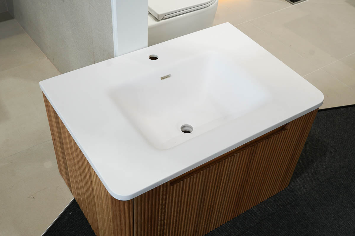 Ex-Display Granlusso™ Amalfi 800 Oak Fluted Wall Mounted Vanity Unit With Washbasin