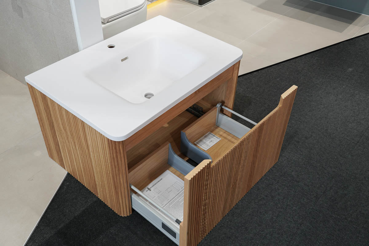 Ex-Display Granlusso™ Amalfi 800 Oak Fluted Wall Mounted Vanity Unit With Washbasin