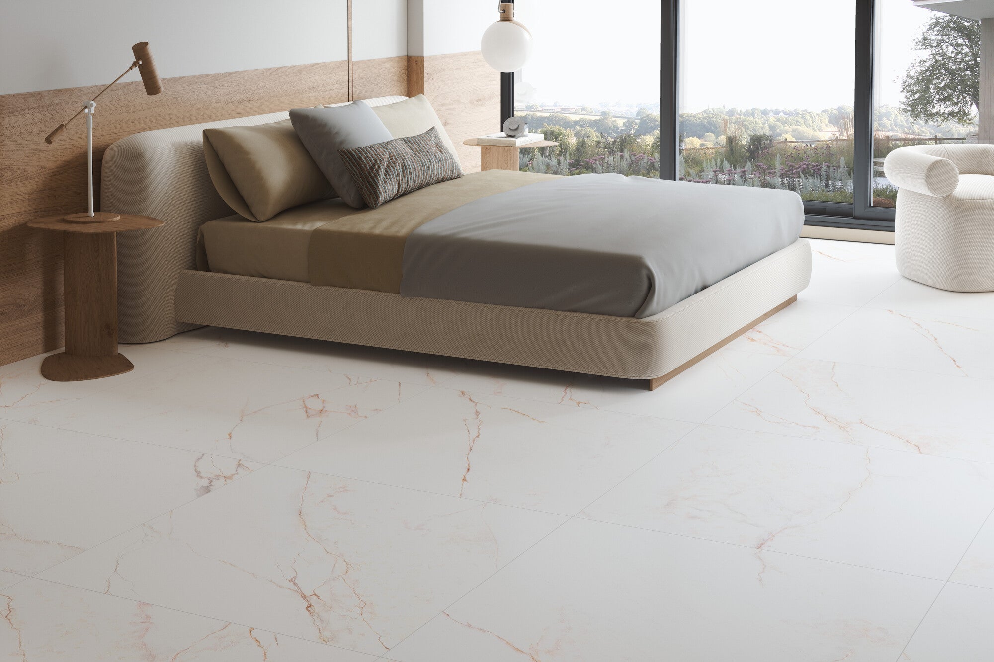 Dahlia White 4D Marble Effect Porcelain Tile 100x100cm Matt