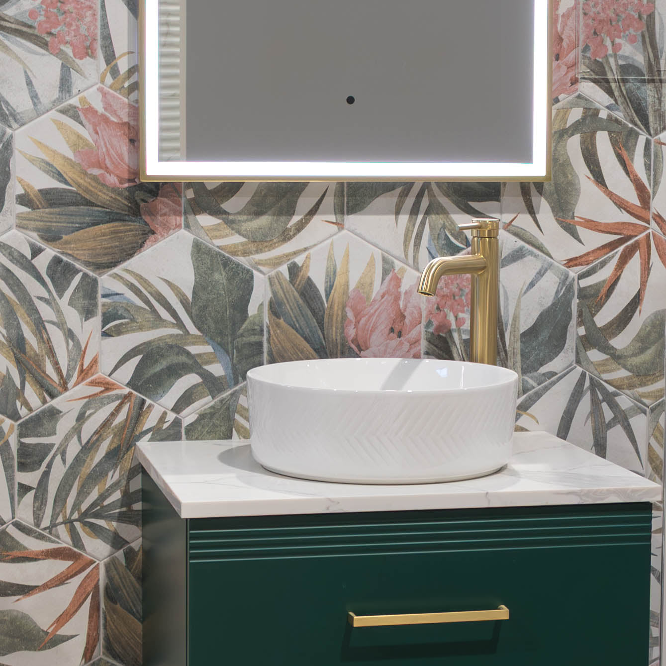 Fiori Blanco Floral Decor Hexagonal Porcelain Tile 23x27cm Matt