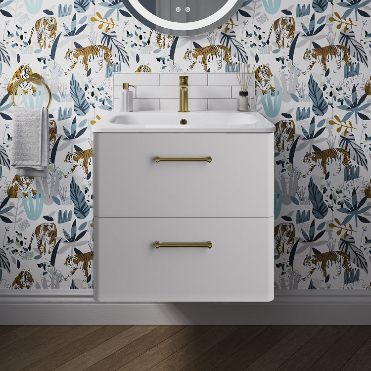Camberwell Wall Mounted Vanity Unit With Washbasin - Frosted White