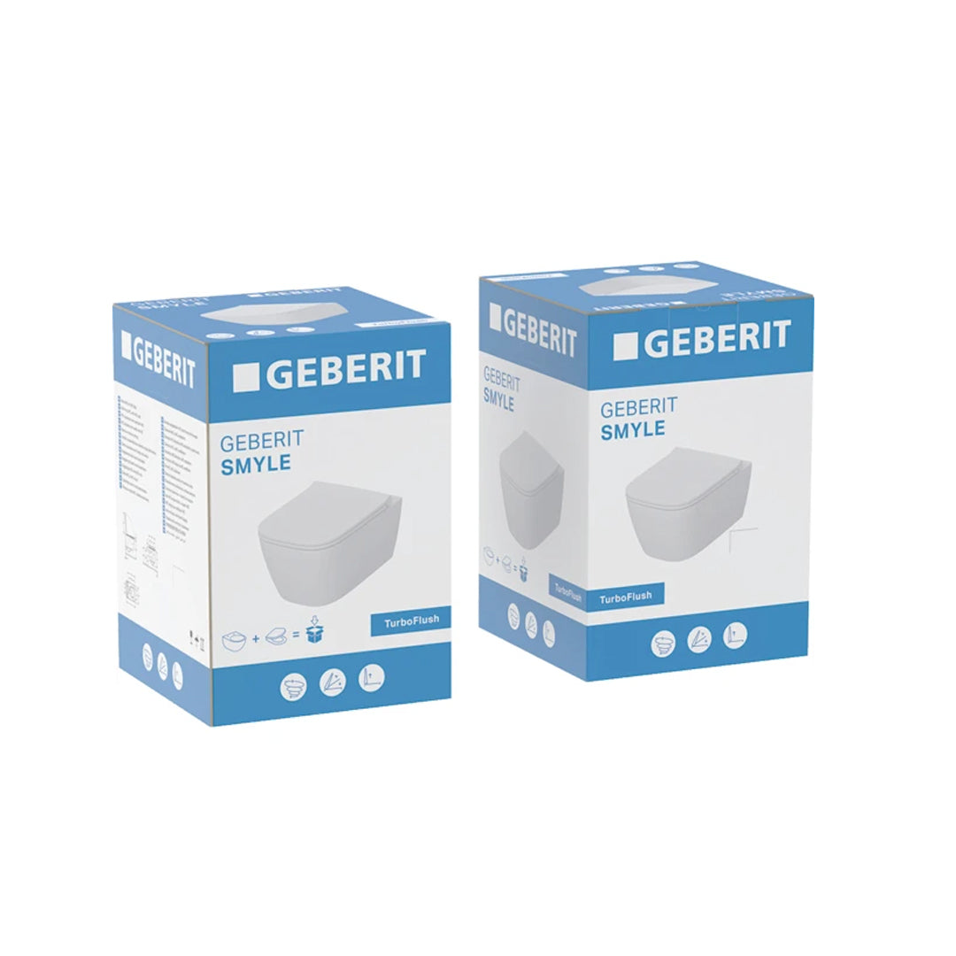 Geberit Smyle Rimless Wall Hung WC Pan With TurboFlush & Soft Close Toilet Seat