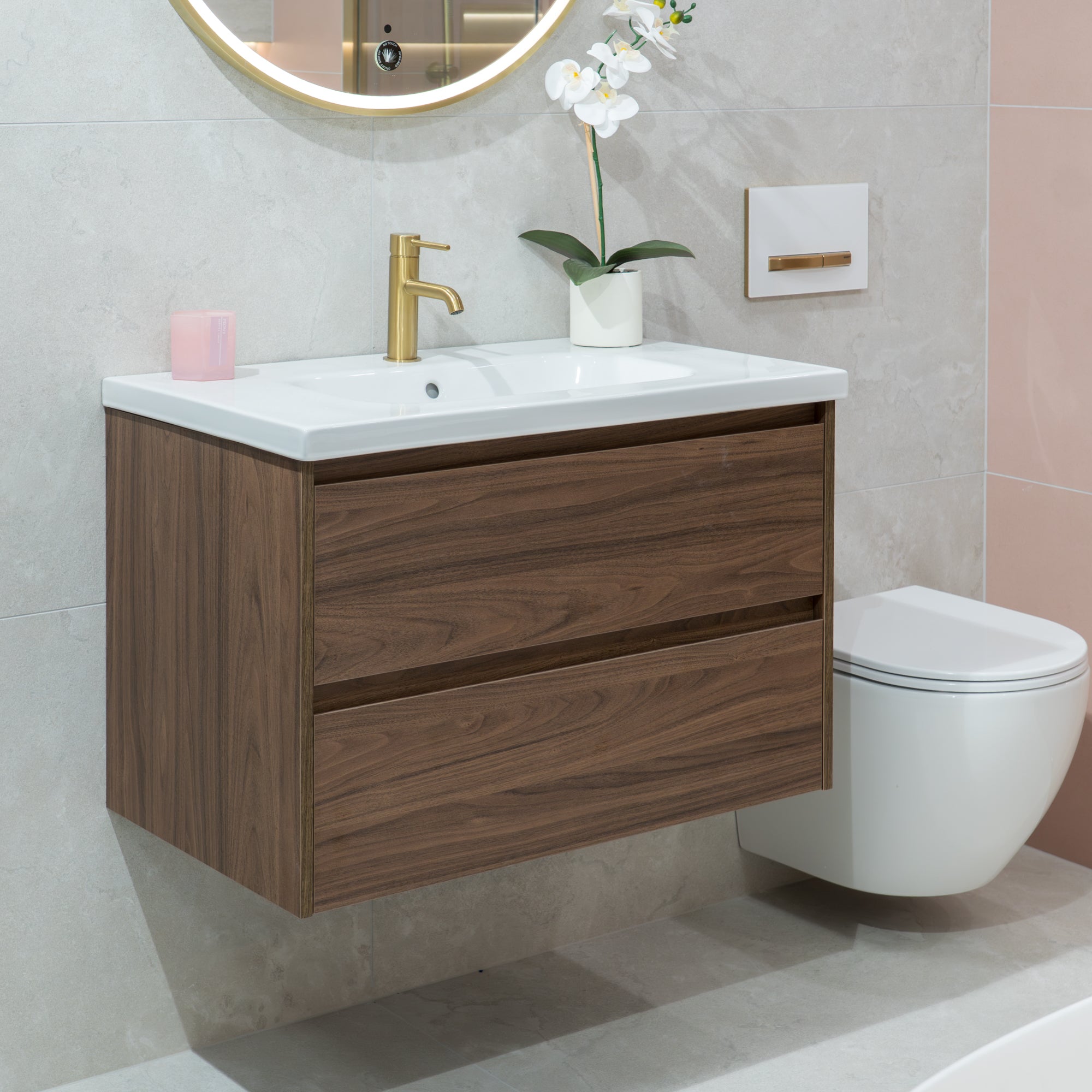 Granlusso Bologna Wall-Mounted Vanity Unit With Basin - Walnut