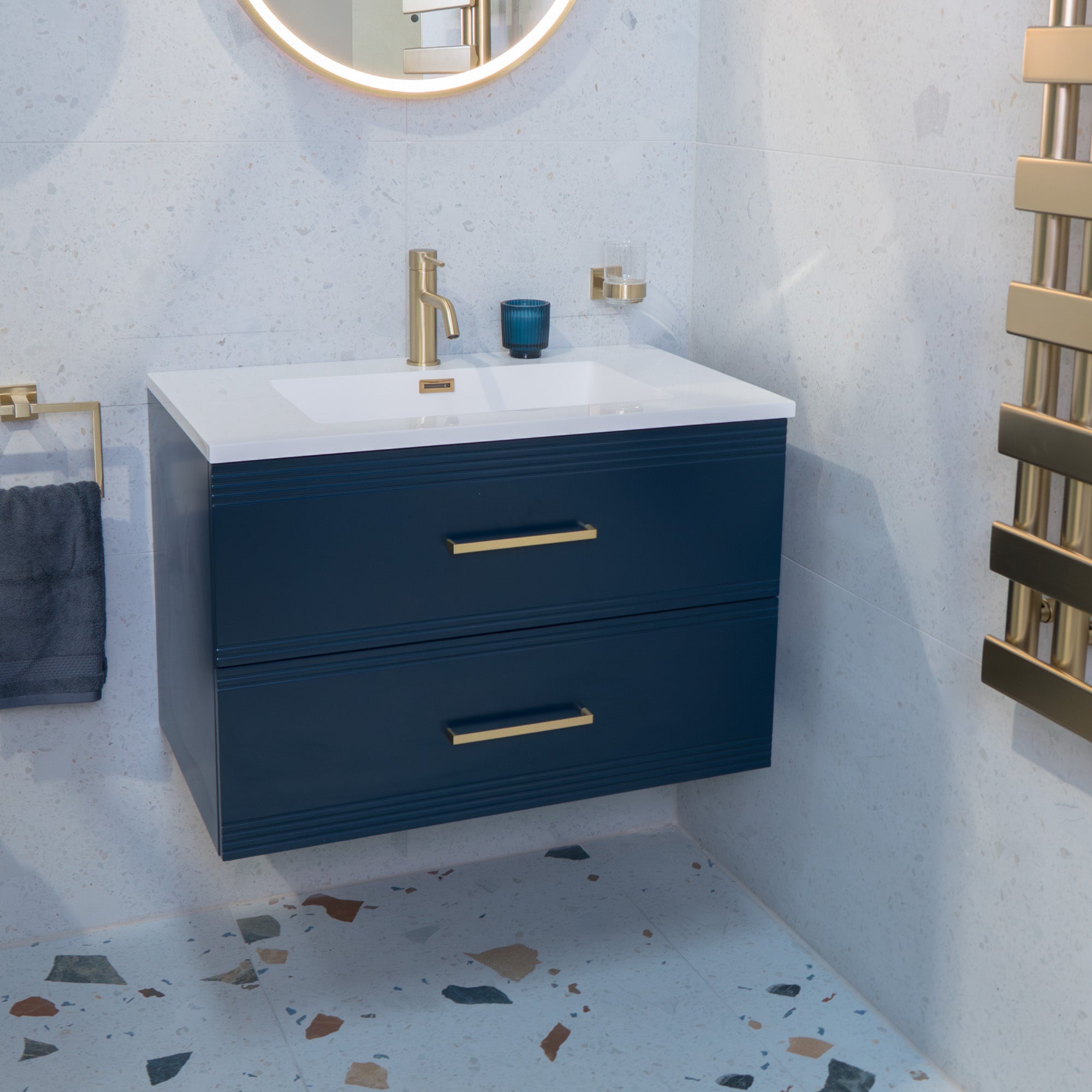 Granlusso™ Galleria Wall Mounted 2-Drawer Vanity Unit and Basin - Atlantic Blue