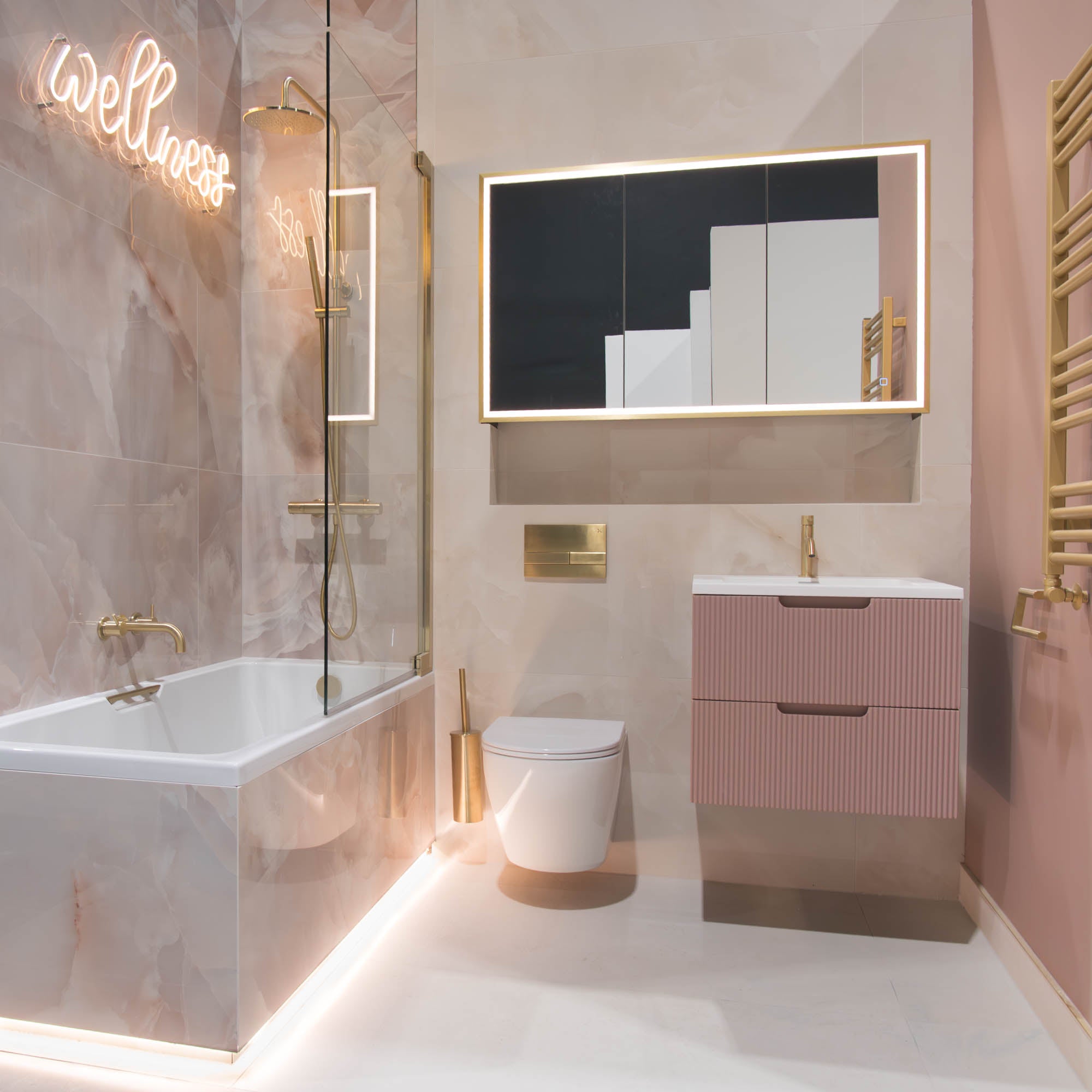 Granlusso™ Opus Pink Fluted Wall Mounted Vanity Unit With Solid Surface Washbasin