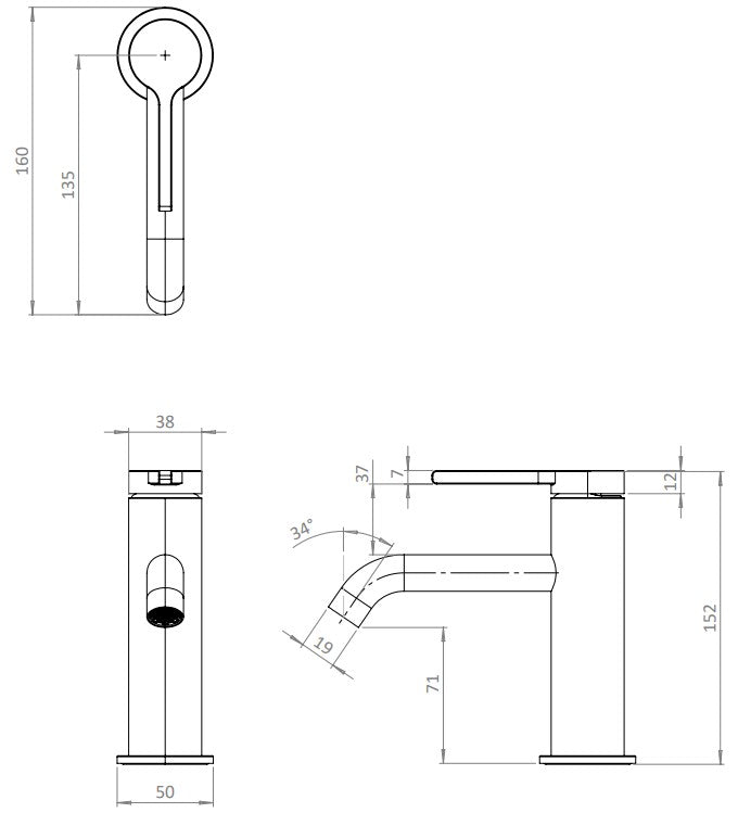 Hoxton 2.0 Bath Shower Mixer Tap With Handset Technical Drawings