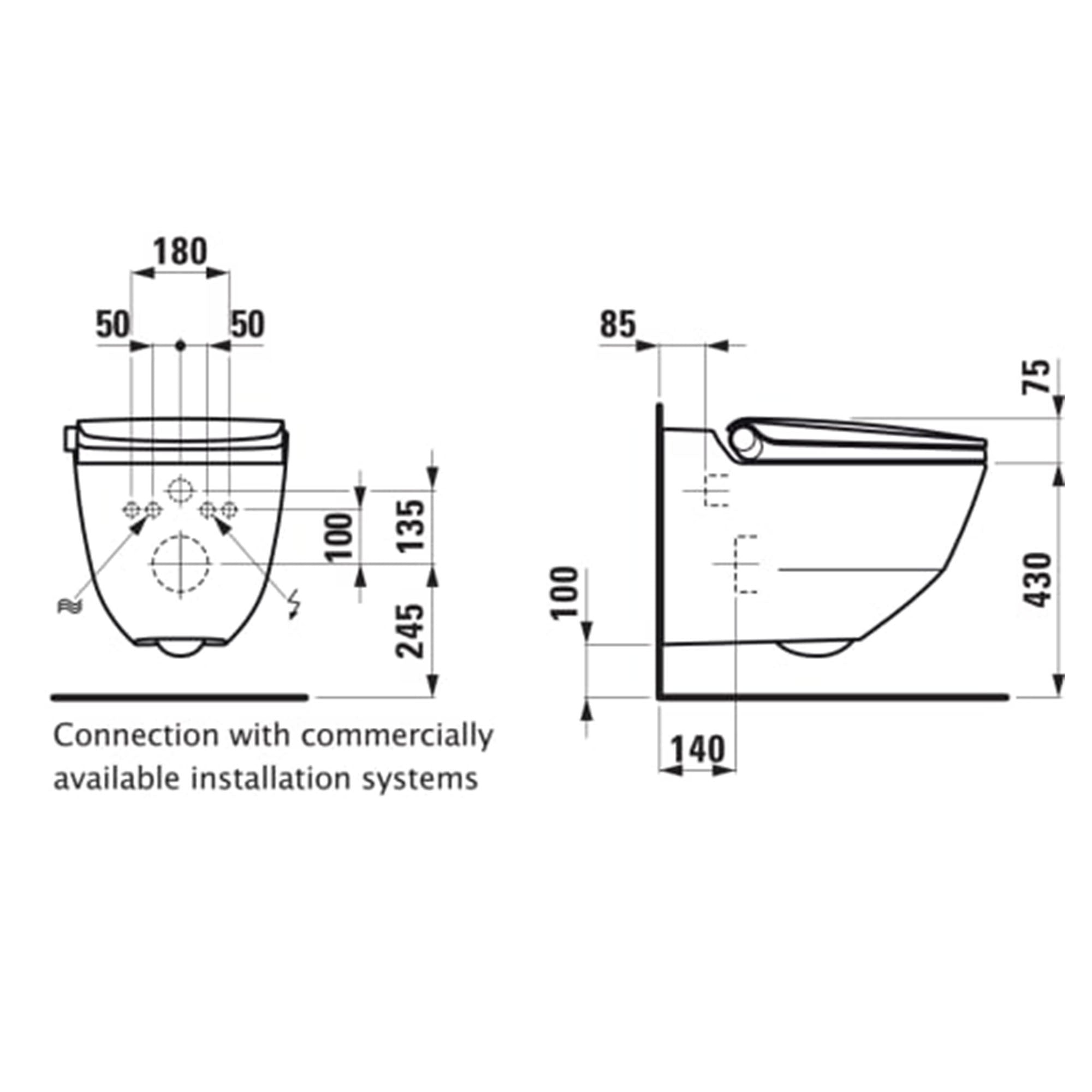 Laufen Cleanet Riva Rimless Wall Hung WC Pan Matt Black Dimensions