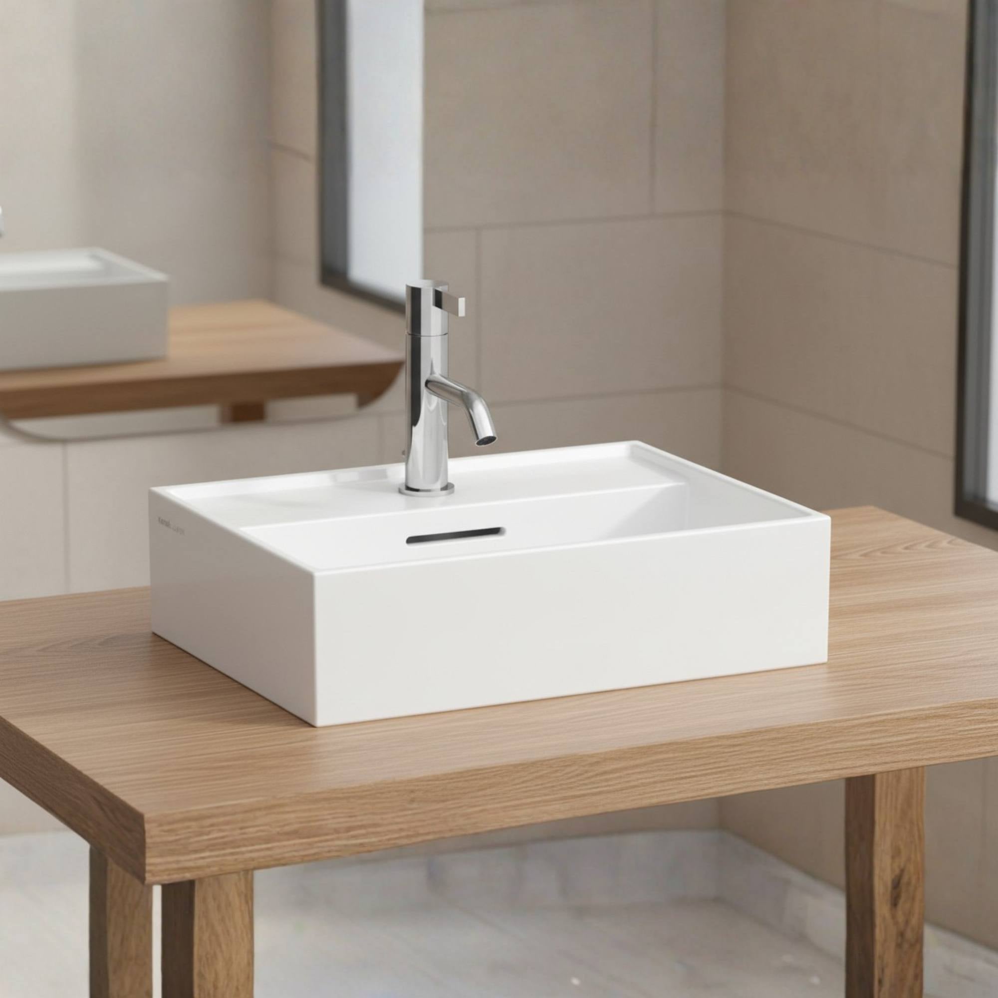 Laufen Kartell Rectangular Washbasin With Flat Bottom Surface in gloss white- Deluxe bathrooms, Ireland