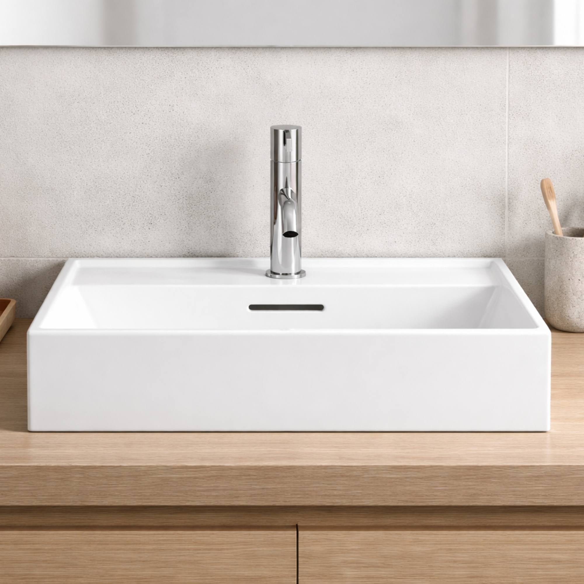 Laufen Kartell Rectangular Washbasin With Flat Bottom Surface in gloss white- Deluxe Bathrooms, Ireland