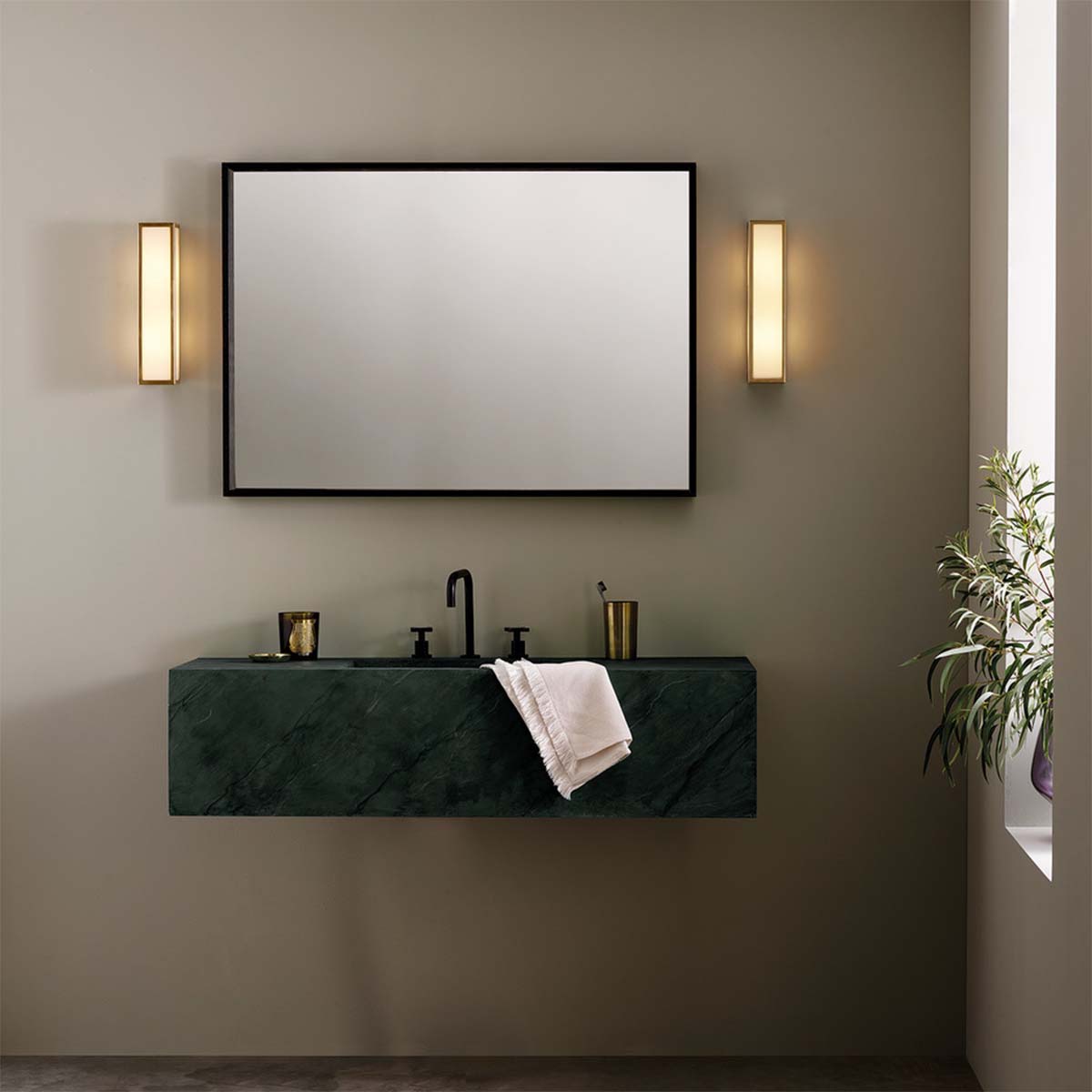 Matera Rectangular Bathroom Light Natural Brass