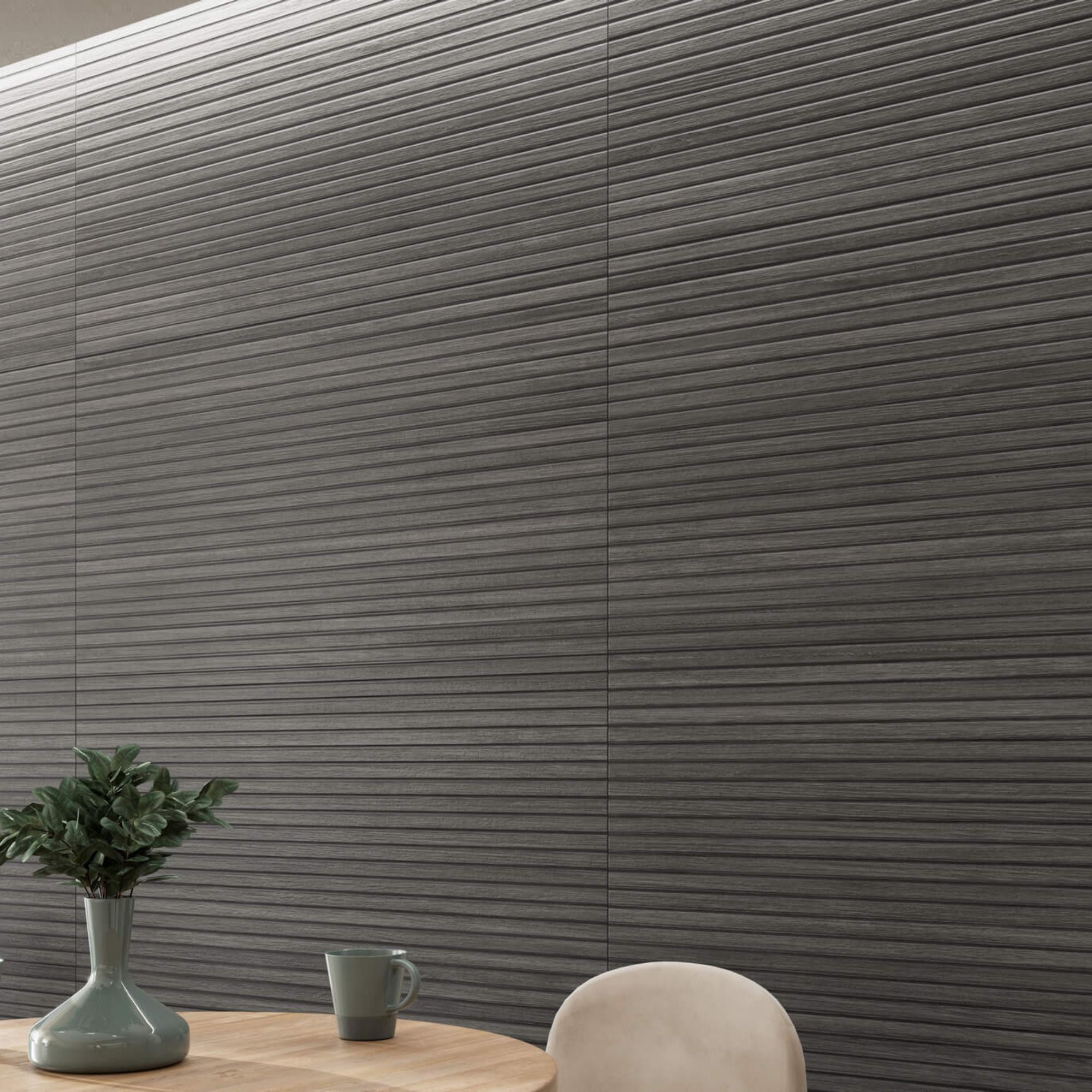 Nordic Black Slat Decor Wood Effect Porcelain Tile 60x120cm Matt