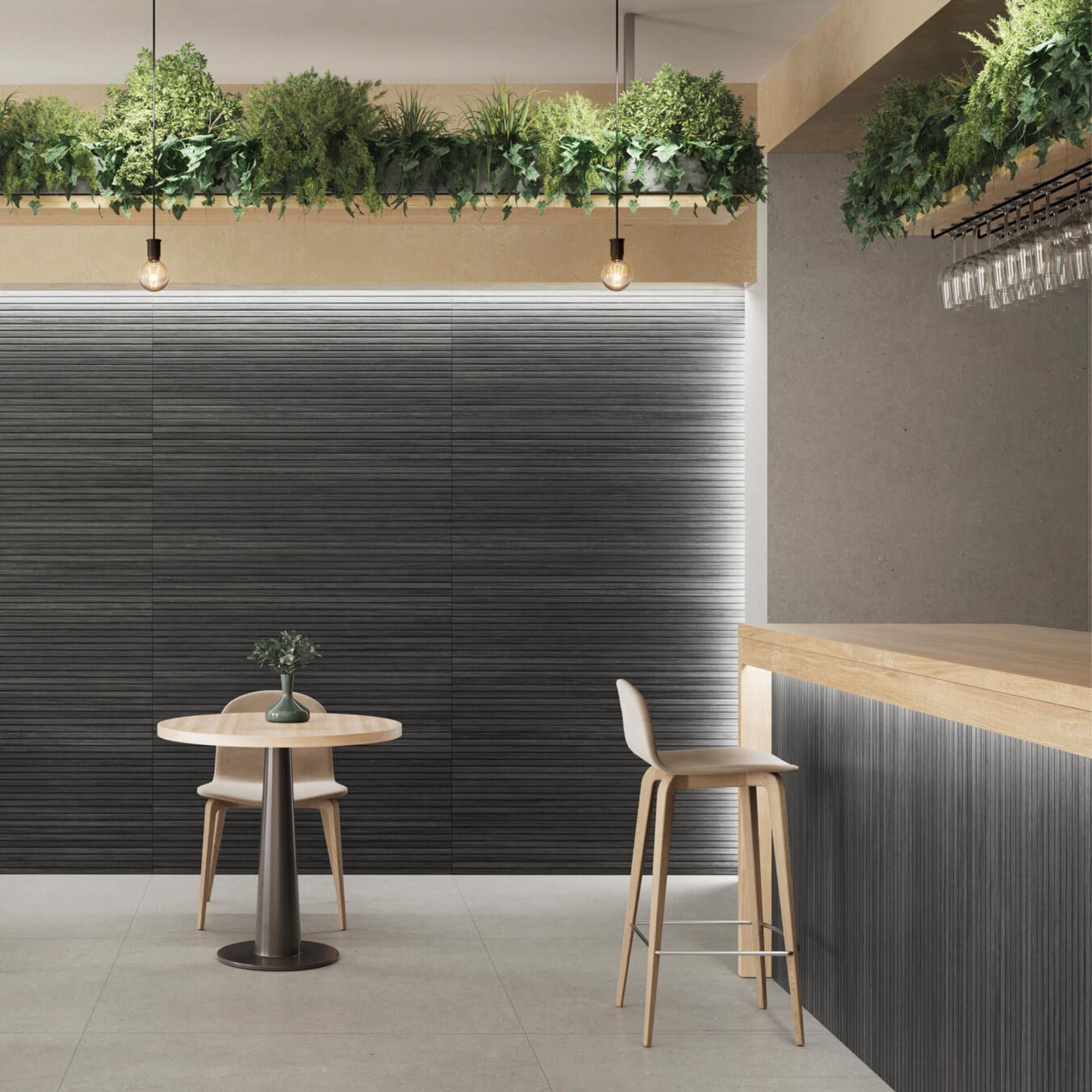 Nordic Black Slat Decor Wood Effect Porcelain Tile 60x120cm Matt