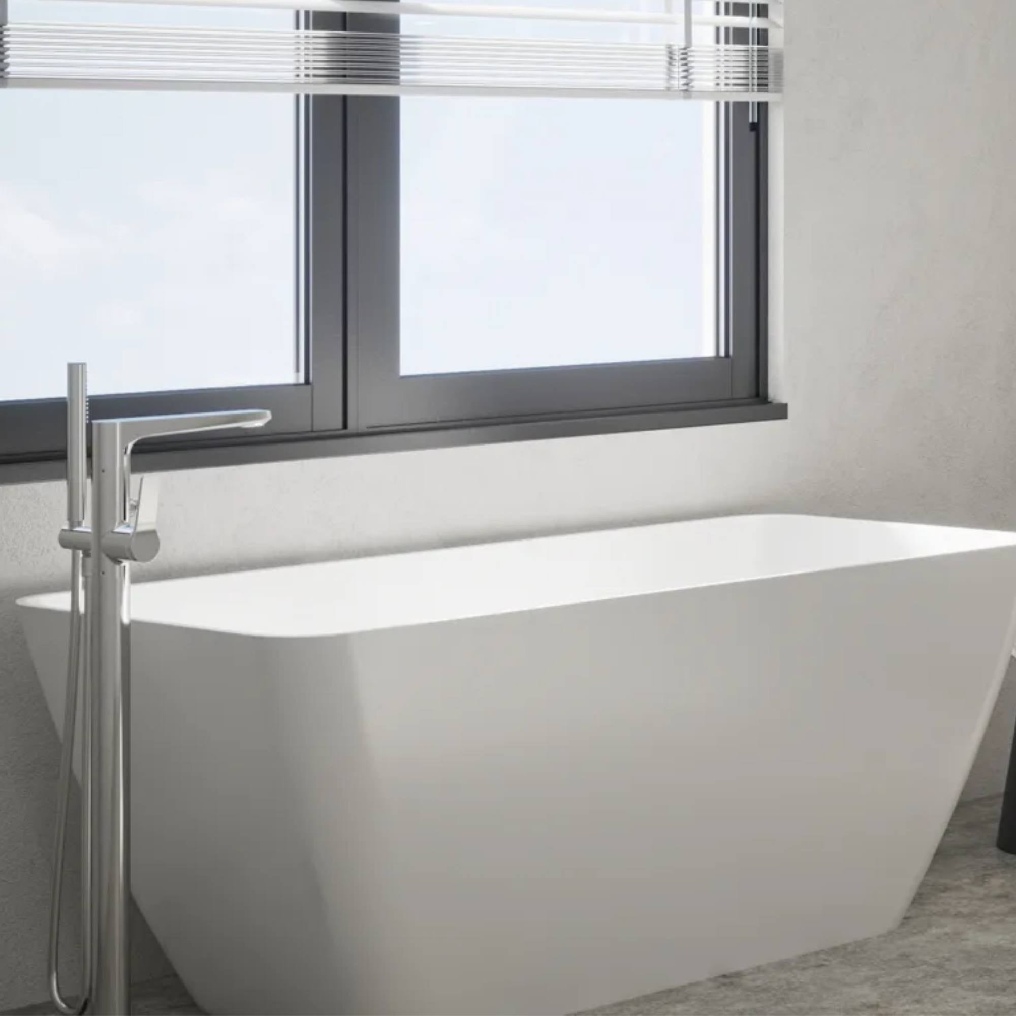 Agora Floorstanding Bath Shower Mixer With Handset in Chrome at Deluxe Bathrooms