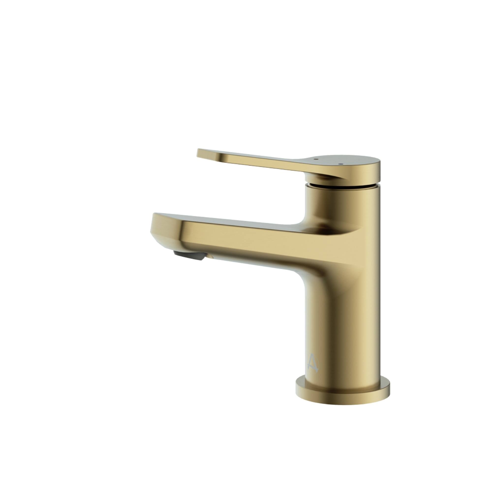 Agora Mini Basin Mixer Tap with Click-Clack Waste in brushed brass- deluxe bathrooms ireland