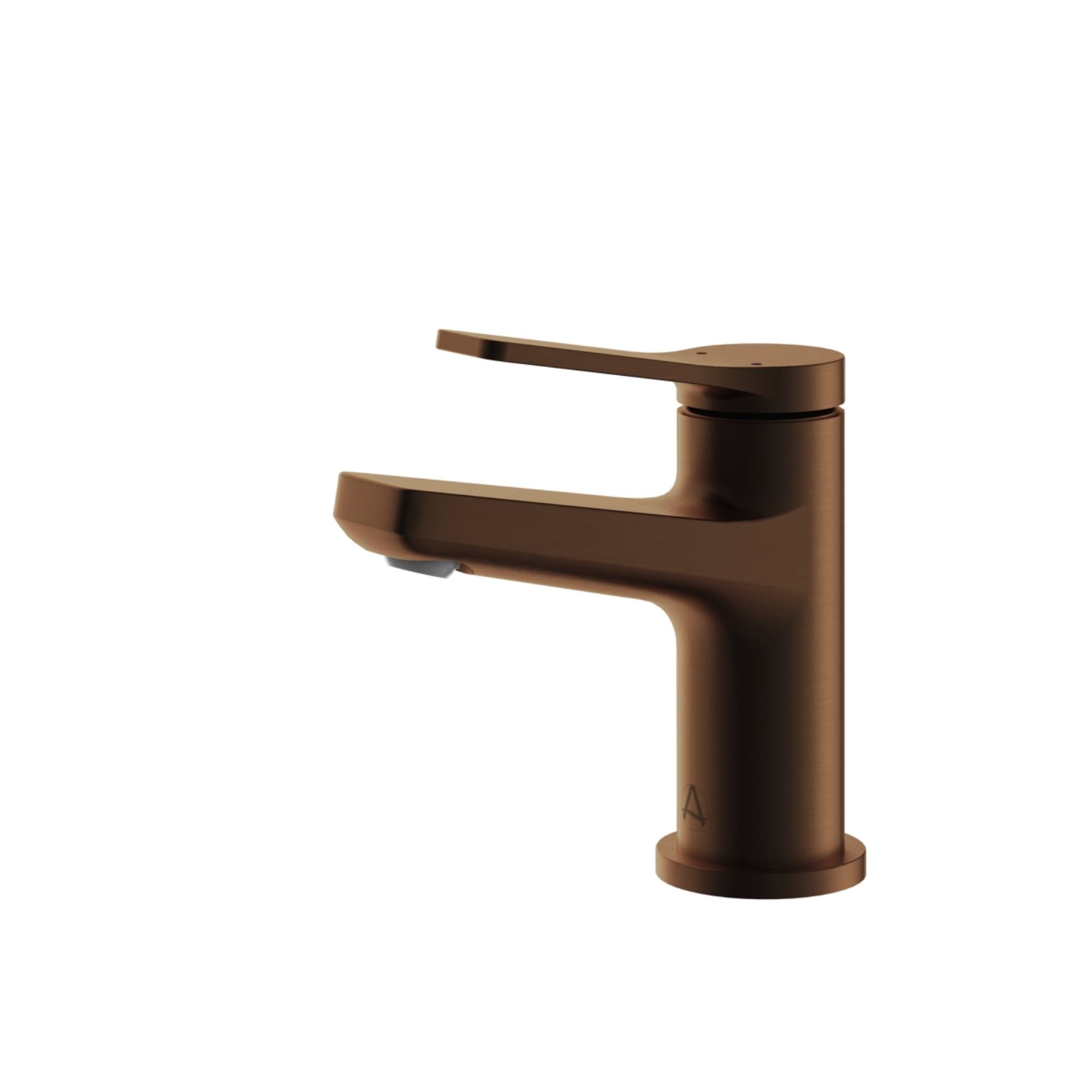Agora Mini Basin Mixer Tap with Click-Clack Waste in brushed bronze - deluxe bathrooms Ireland