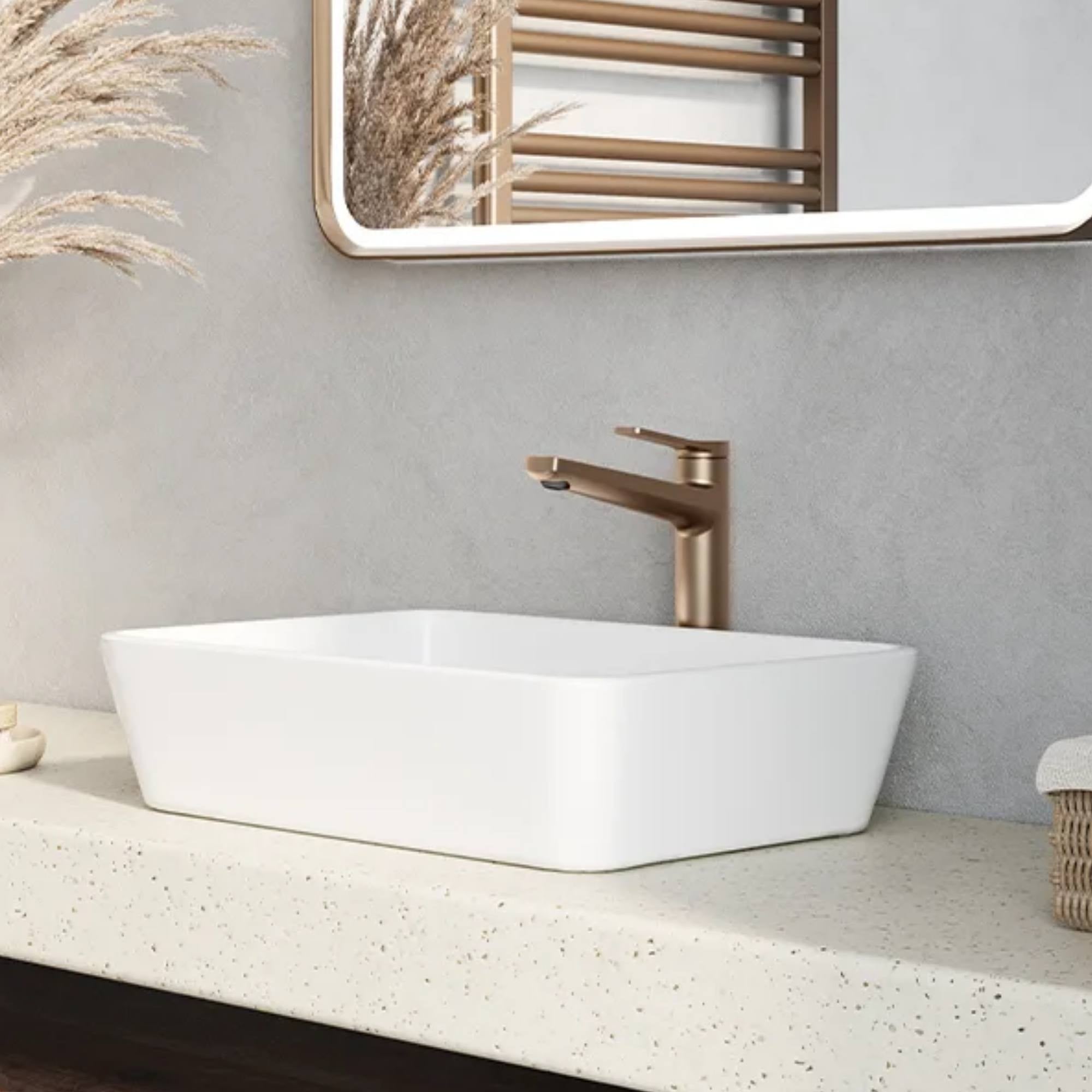 Agora Tall Basin Mixer Tap with Click-Clack Waste in bronze colour - Deluxe bathrooms - Ireland