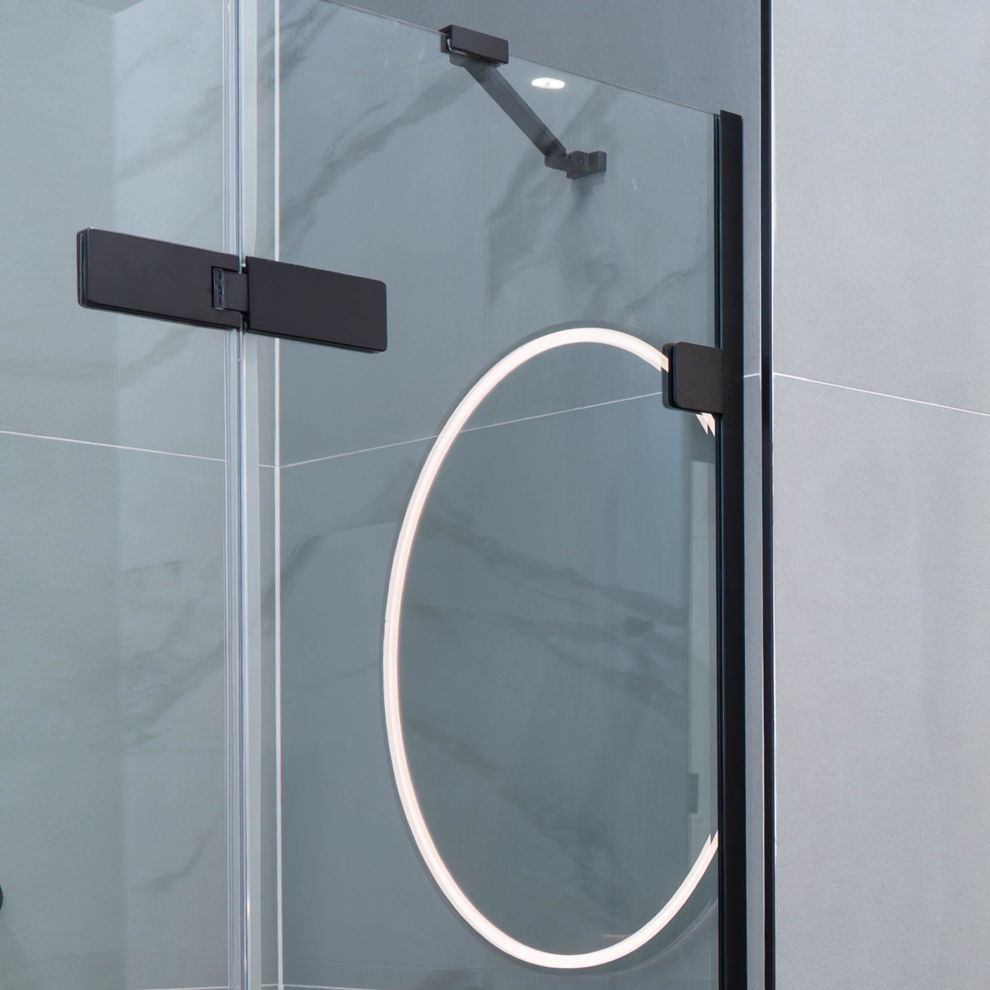 Aureo Ten Hinge Shower Door with 2 Inline Panels In Recess - Matt Black