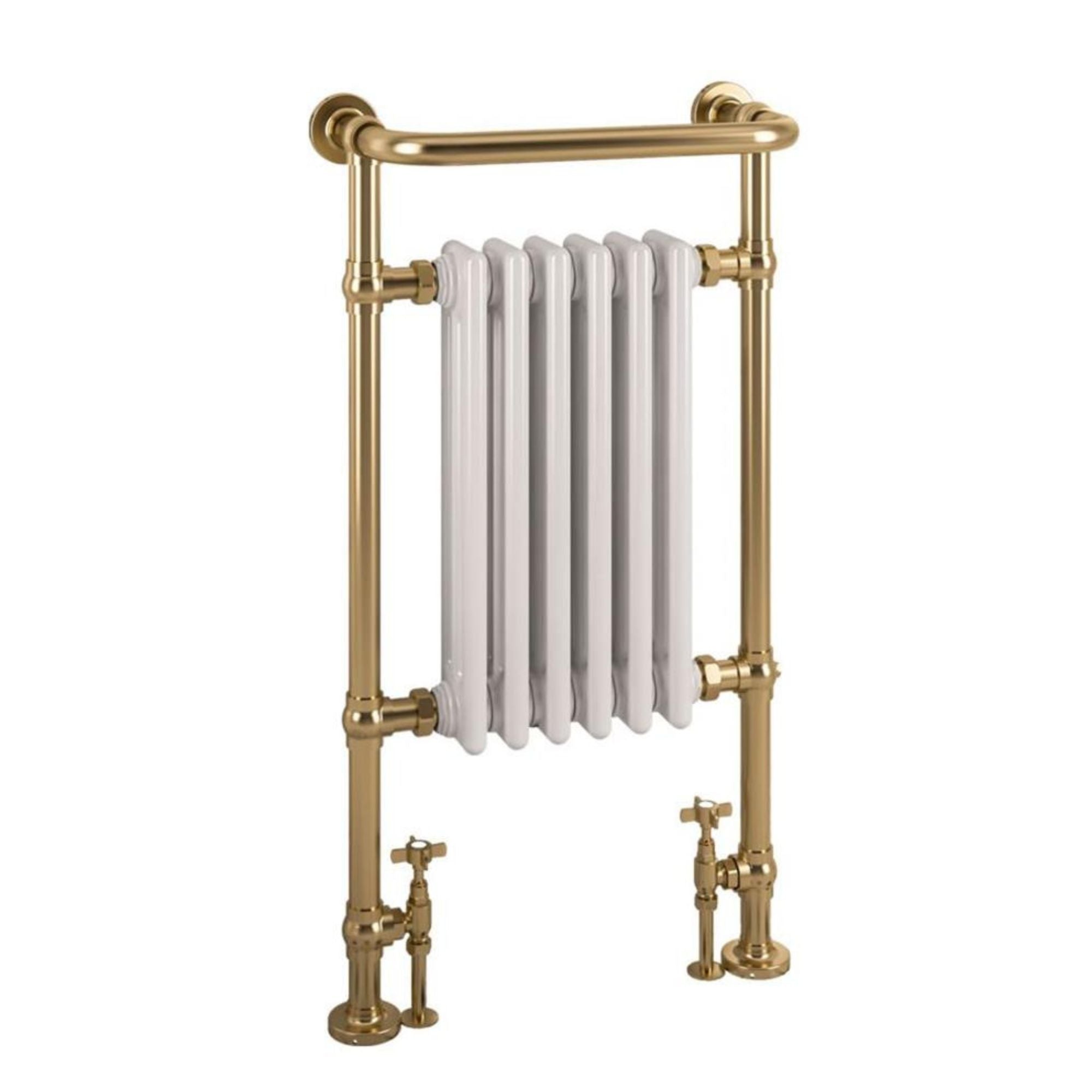 Ashbourne Traditional Towel Rail Radiator - Brushed Brass & White