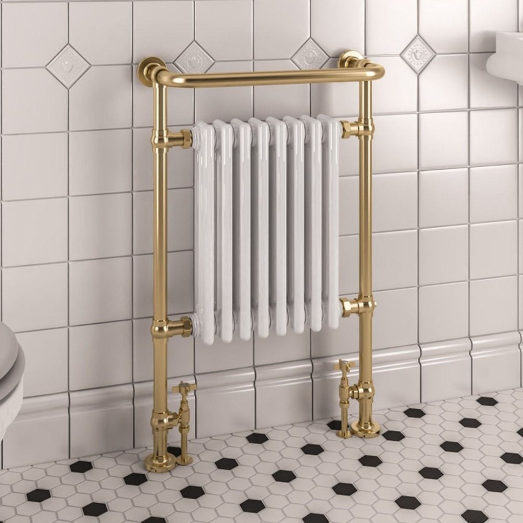 Ashbourne Traditional Radiator - Brushed Brass/Gloss White