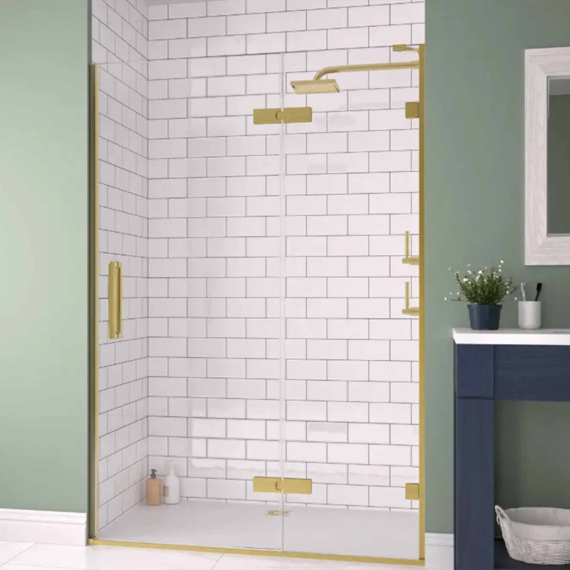 aureo ten hinge and inline shower door in recess brushed brass