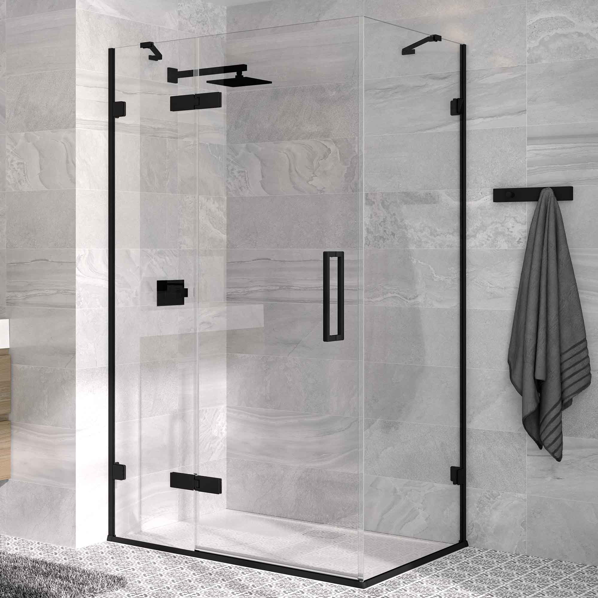 aureo ten hinge and inline shower door with side panel matt black