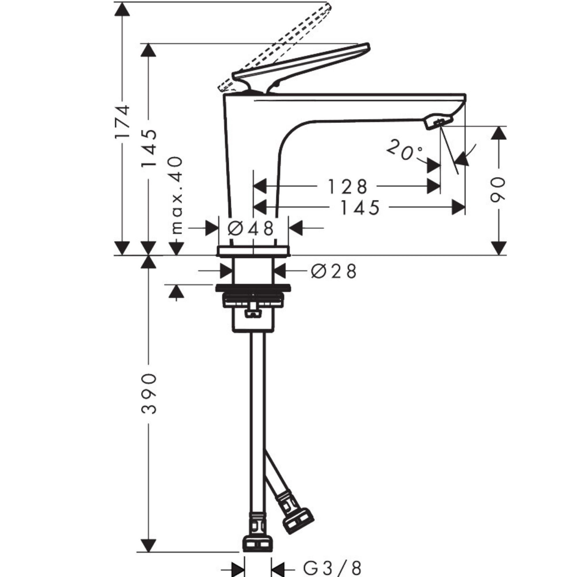 Axor Citterio C 90 Single Lever Basin Mixer Tap Cubic Cut Technical Drawing
