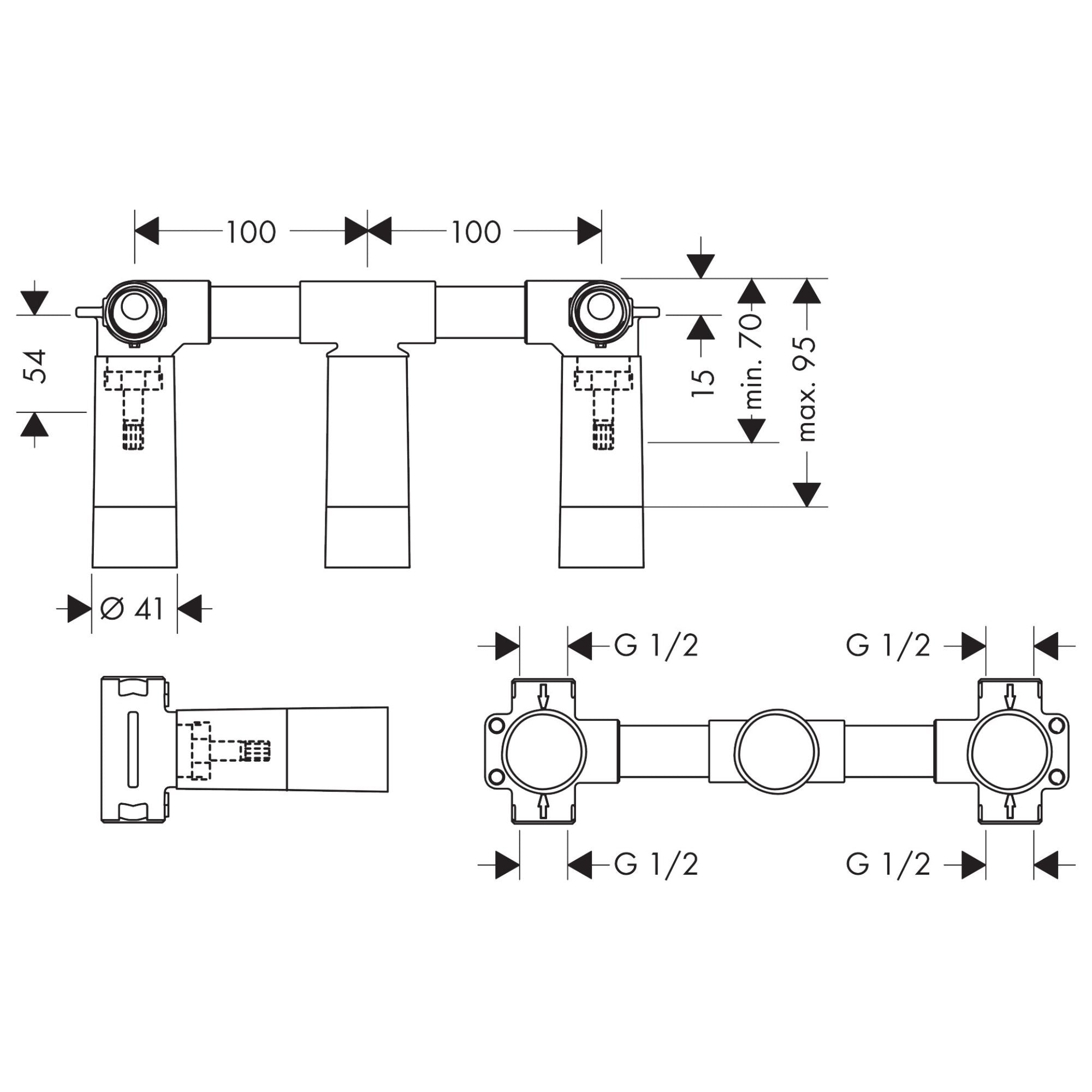 Axor Citterio C Wall Mounted 3 Hole Bath Shower Mixer With Handset - Cubic Cut