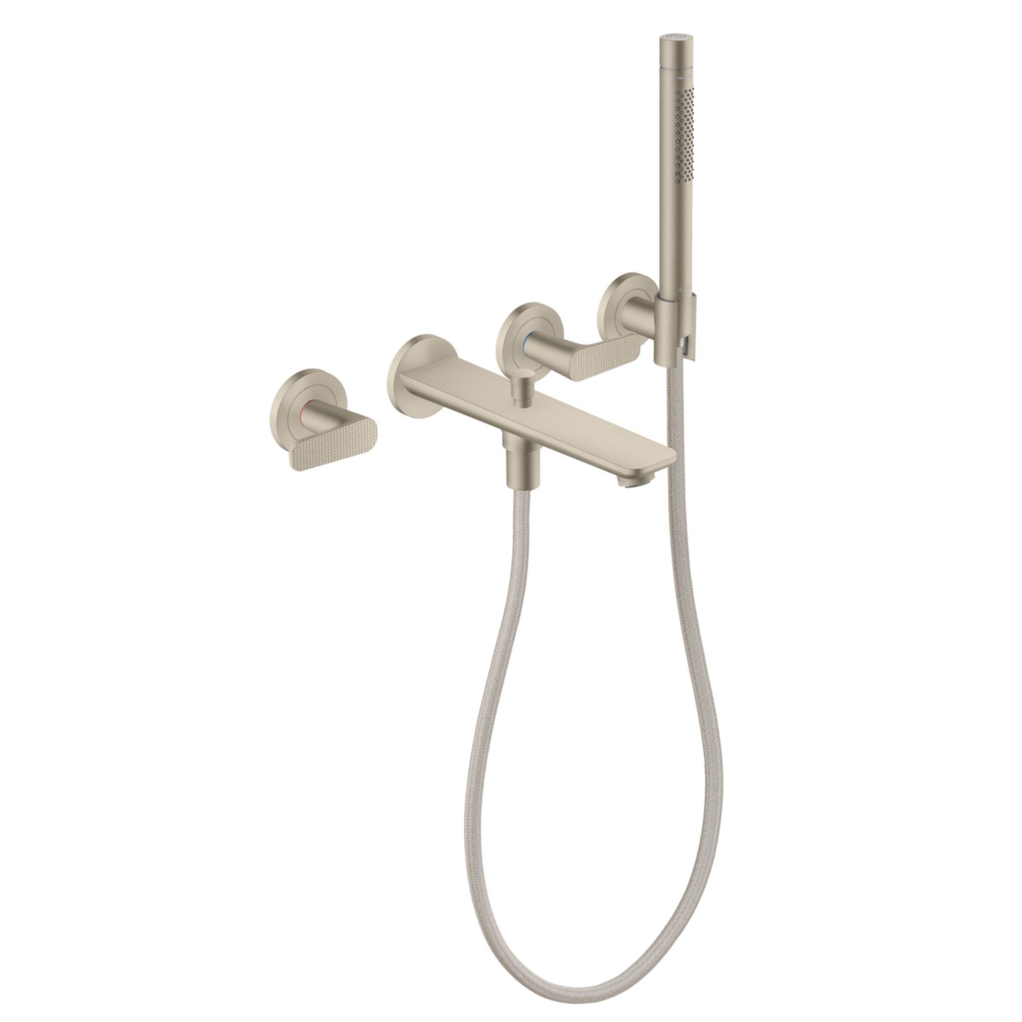 Axor Citterio C Wall Mounted 3 Hole Bath Shower Mixer With Handset Cubic Cut Brushed Nickel
