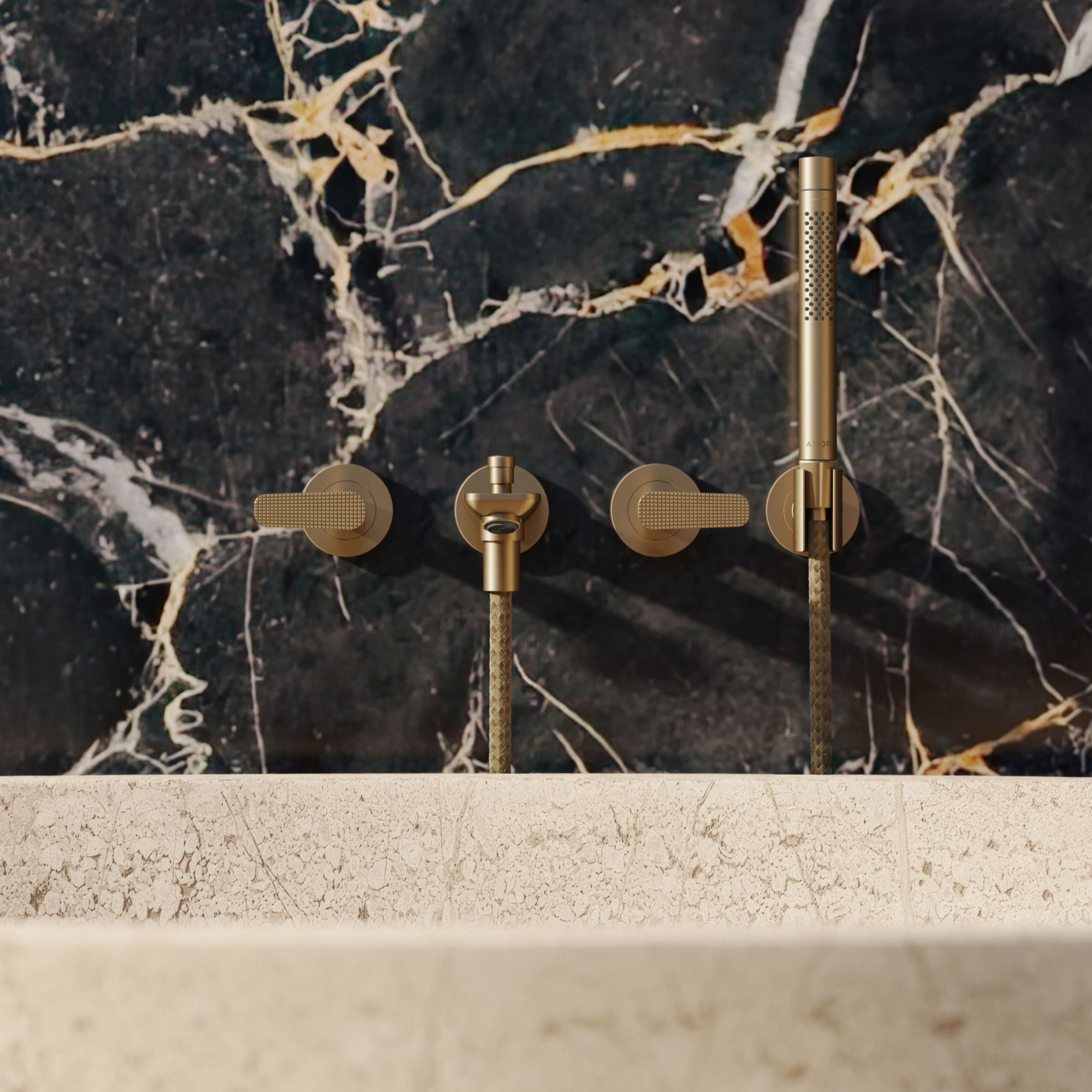 Axor Citterio C Wall Mounted 3 Hole Bath Shower Mixer With Handset Cubic Cut