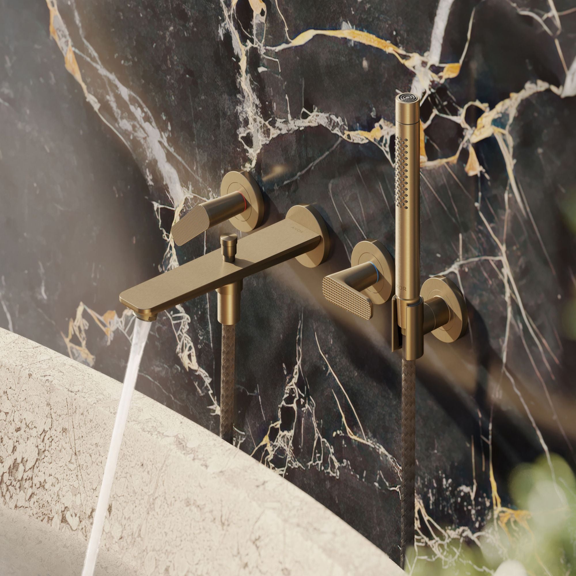 Axor Citterio C Wall Mounted 3 Hole Bath Shower Mixer With Handset Cubic Cut