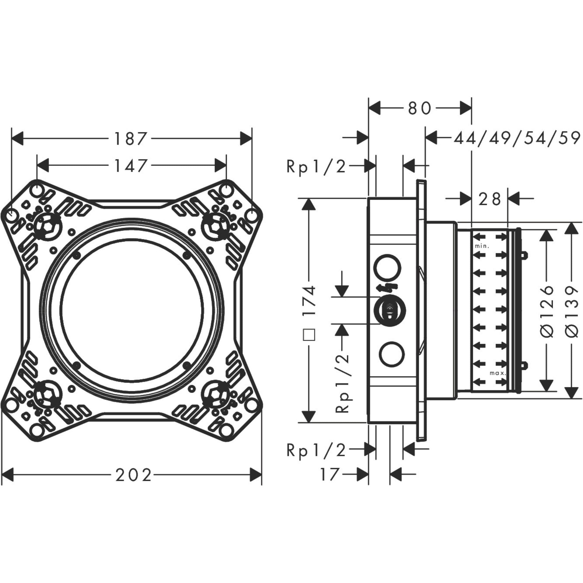 AXOR iBox Universal 2 Basic Set Technical Drawing