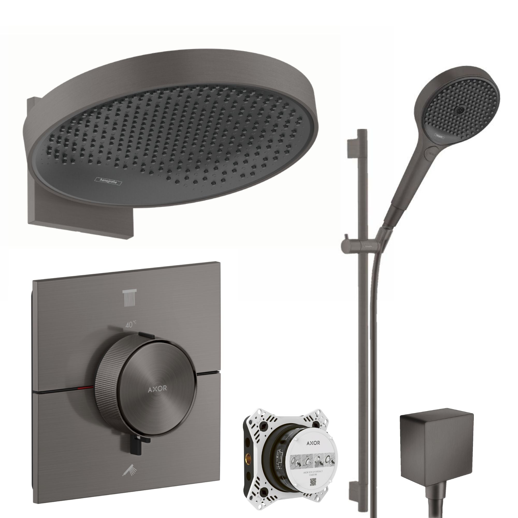 Axor Showerselect ID 2 Outlet Shower Valve with Rainfinity 360 Overhead & Slide Rail Kit Brushed Black Chrome