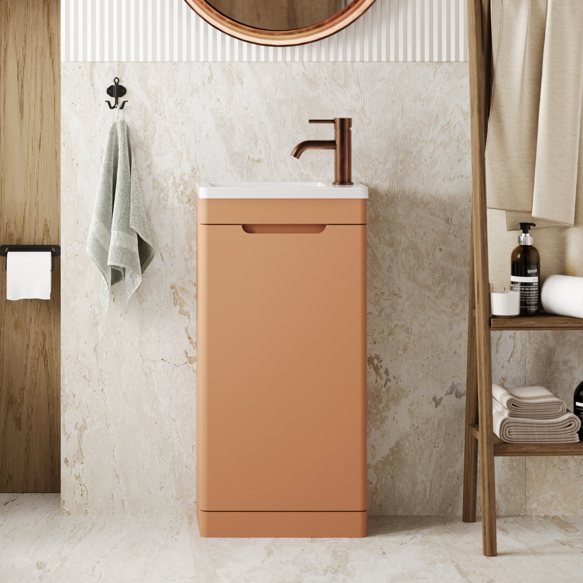 ayr 400mm floorstanding cloakroom vanity unit bruciata orange