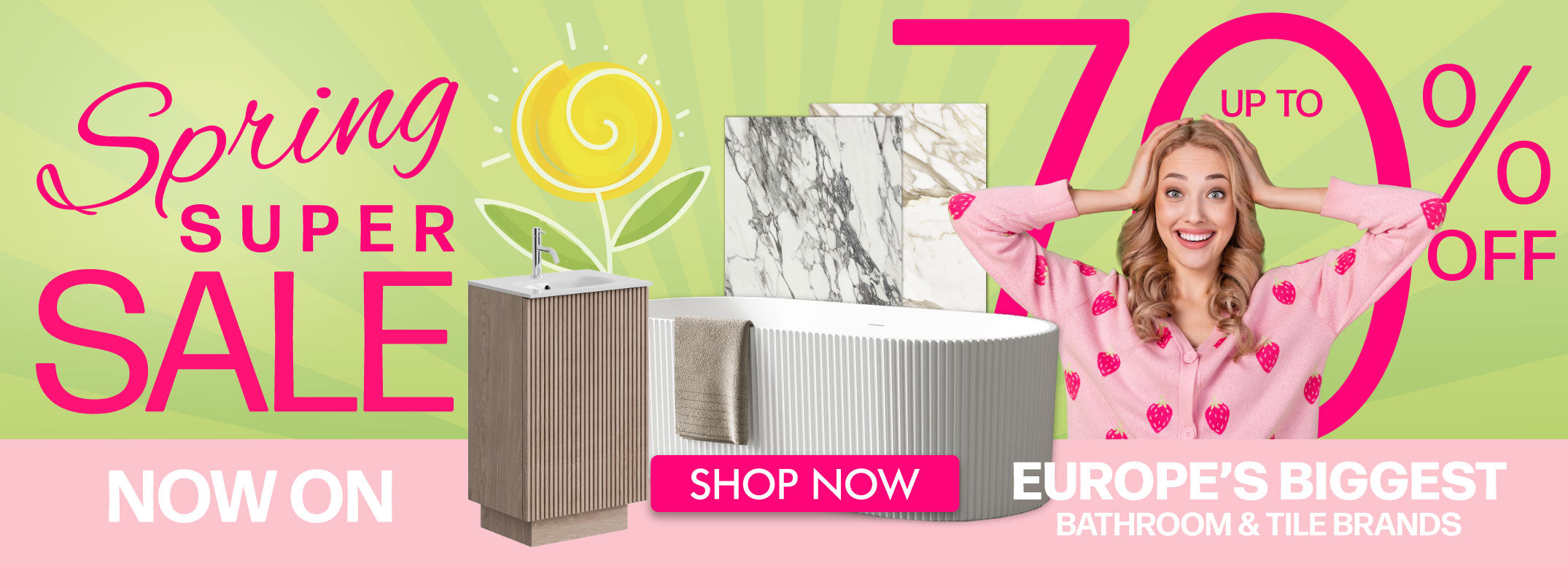 UP TO 70% OFF BATHROOM AND TILE SPRING SALE BANNER