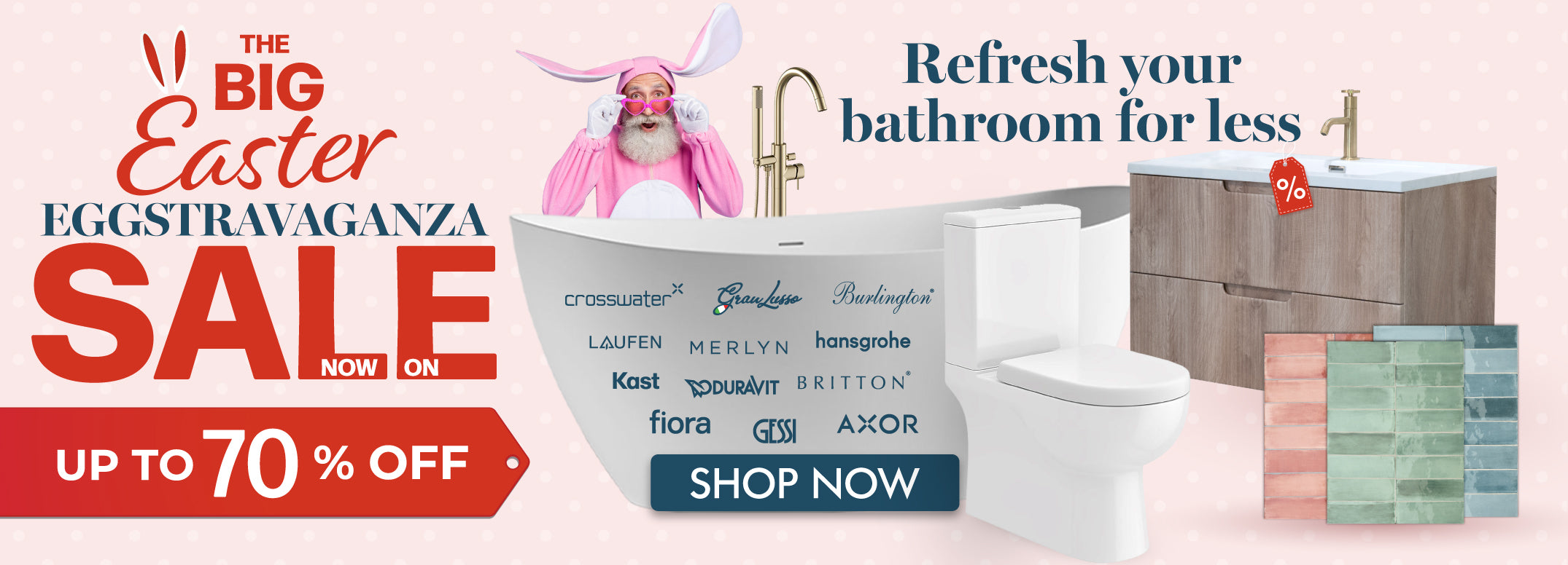 UP TO 70% OFF BATHROOM AND TILE easter SALE BANNER